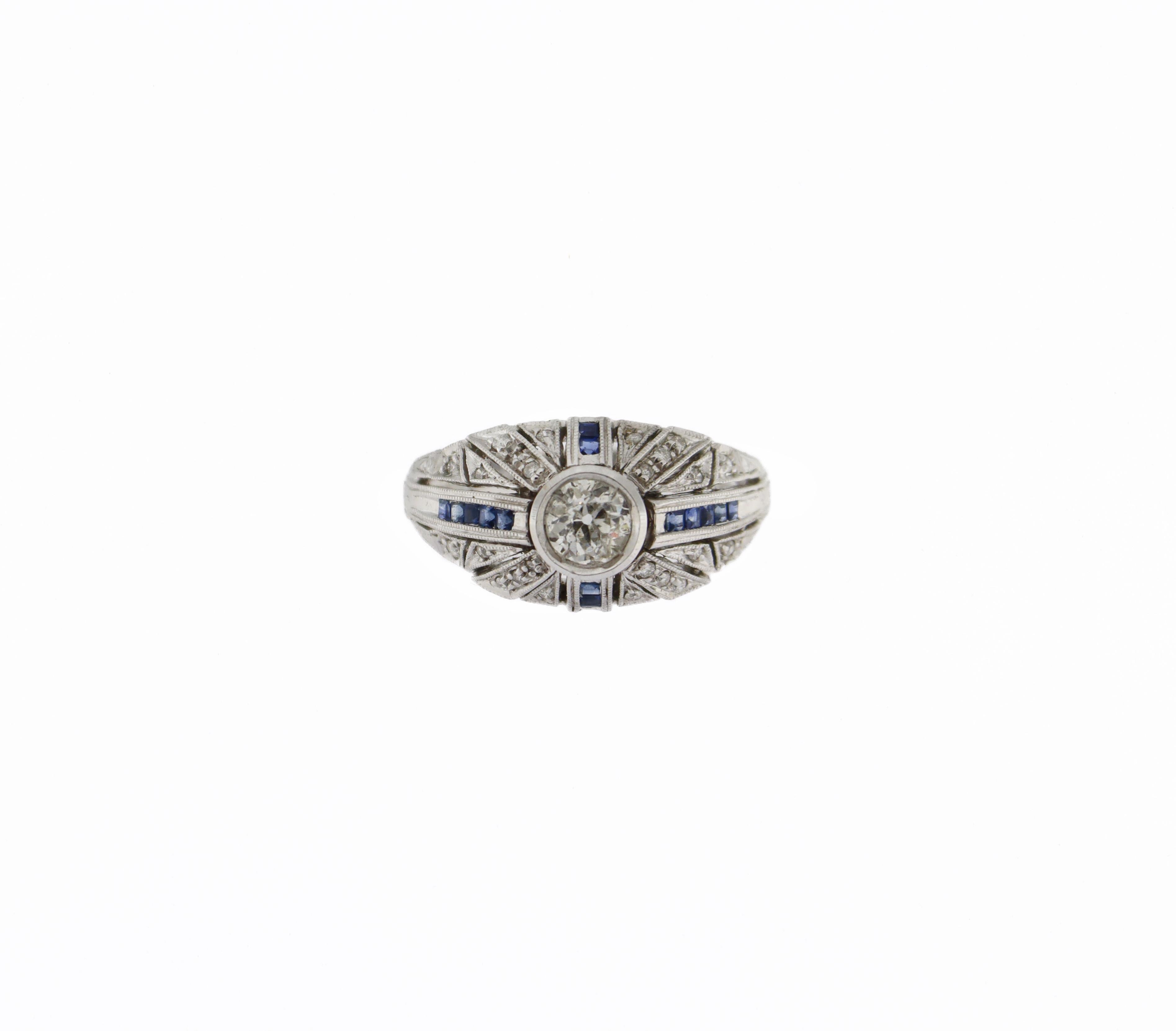 Handcraft 18 Karat White Gold Diamonds Sapphires Cocktail Ring For Sale 9