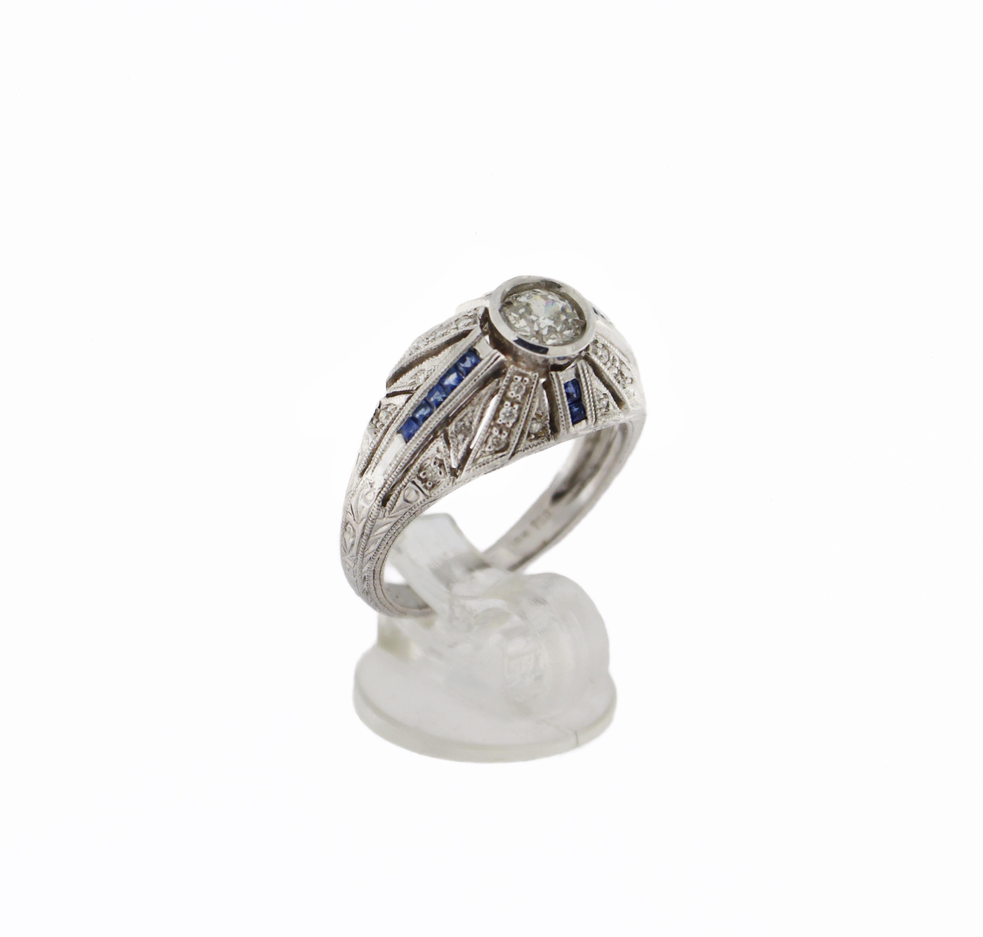 Handcraft 18 Karat White Gold Diamonds Sapphires Cocktail Ring For Sale 12