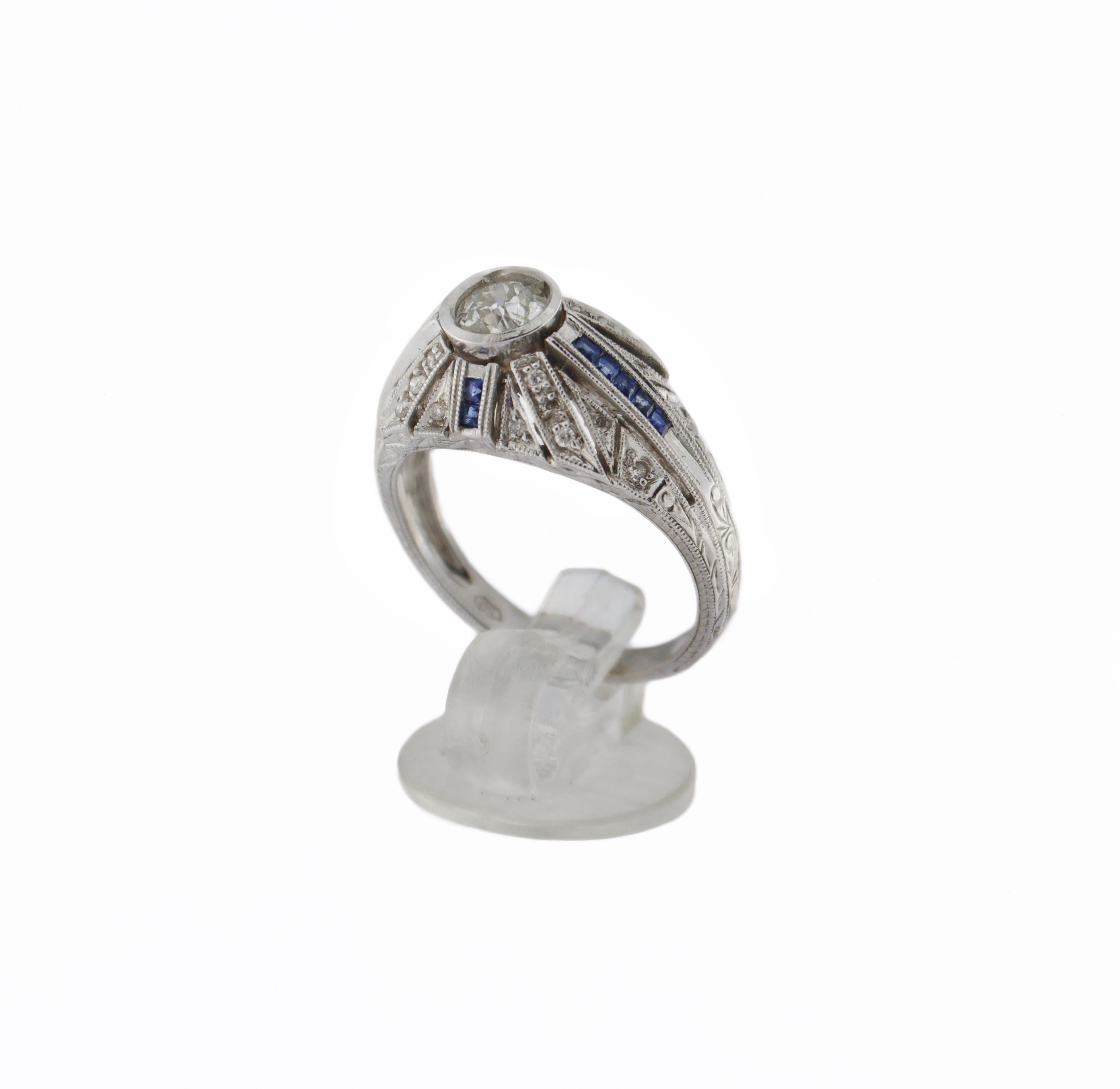 Handcraft 18 Karat White Gold Diamonds Sapphires Cocktail Ring For Sale 13