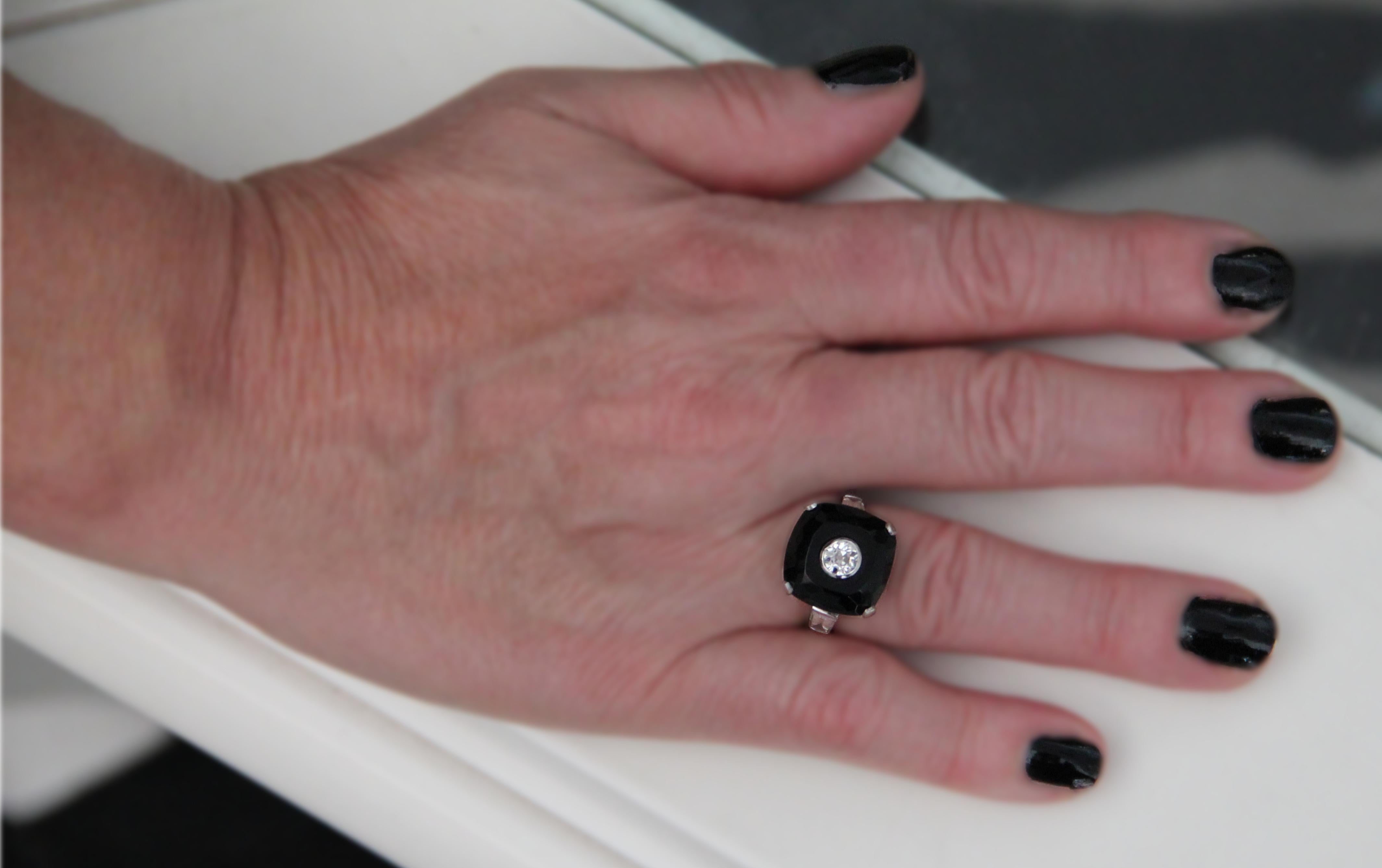 Handcraft 18 Karat White Gold Onyx and Diamond Cocktail Ring For Sale ...