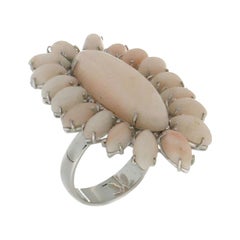 Handcraft 18 Karat White Gold Pink Coral Cocktail Ring