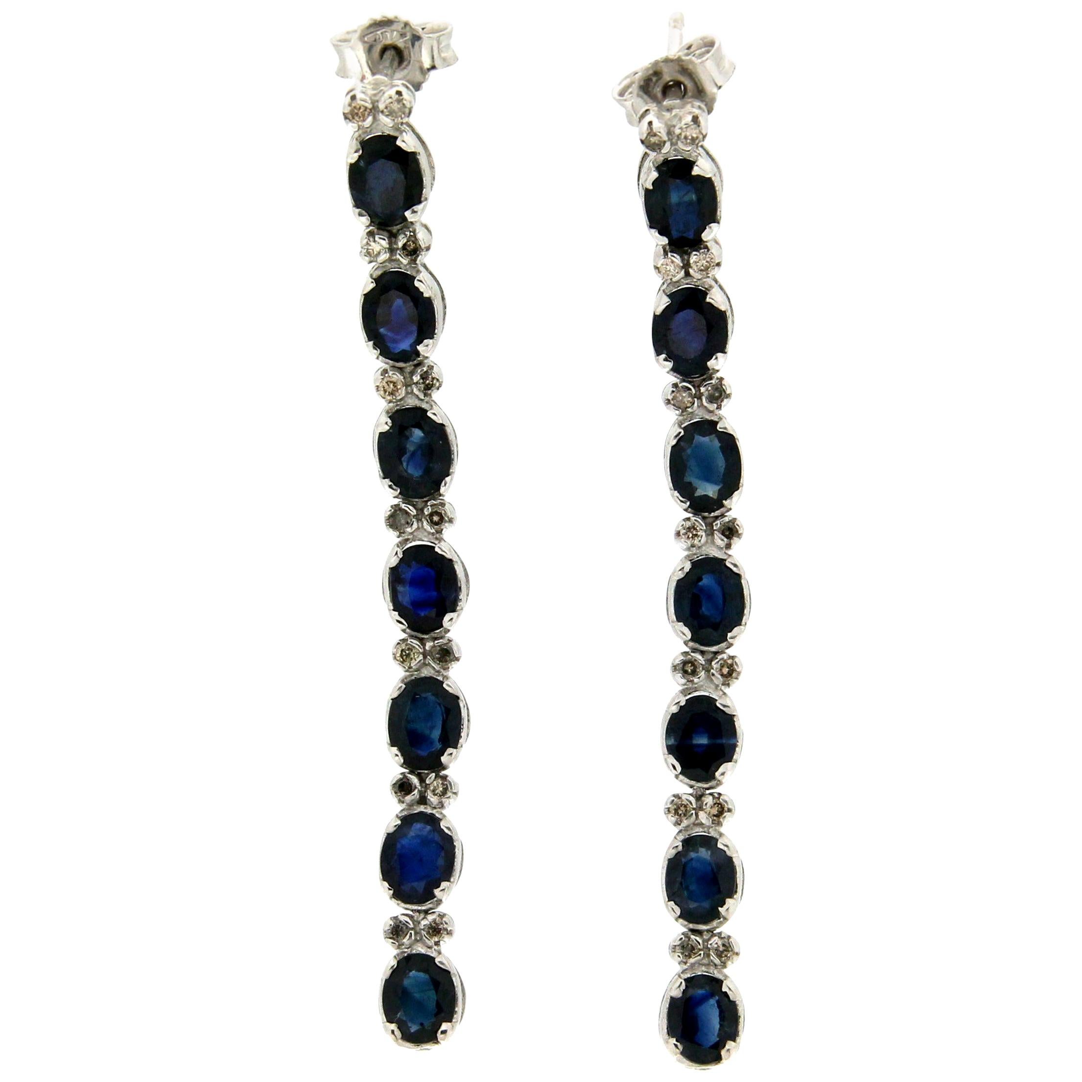 Handcraft Sapphires 18 Karat White Gold Diamonds Drop Earrings For Sale ...