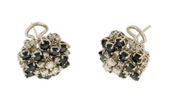Modern Sapphire & Natural Diamond 18K White Gold Dome Cocktail Clip-On Earrings