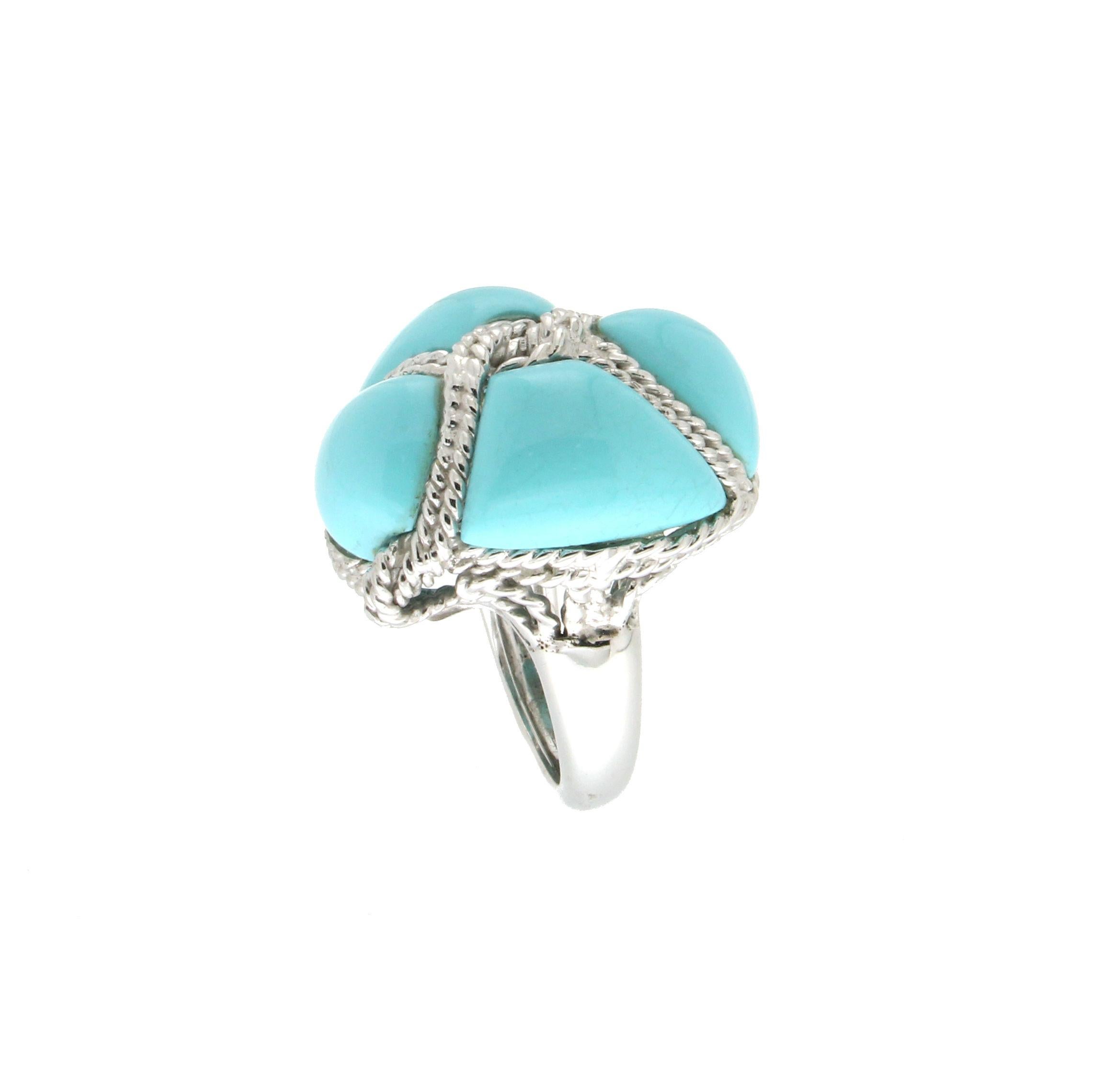 Mixed Cut Handcraft 18 Karat White Gold Turquoise Cocktail Ring For Sale