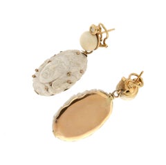Handcraft 18 Karat Yellow Gold Agate Diamonds Drop Earrings