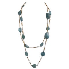 Handcraft 18 Karat Yellow Gold Aquamarine Necklace