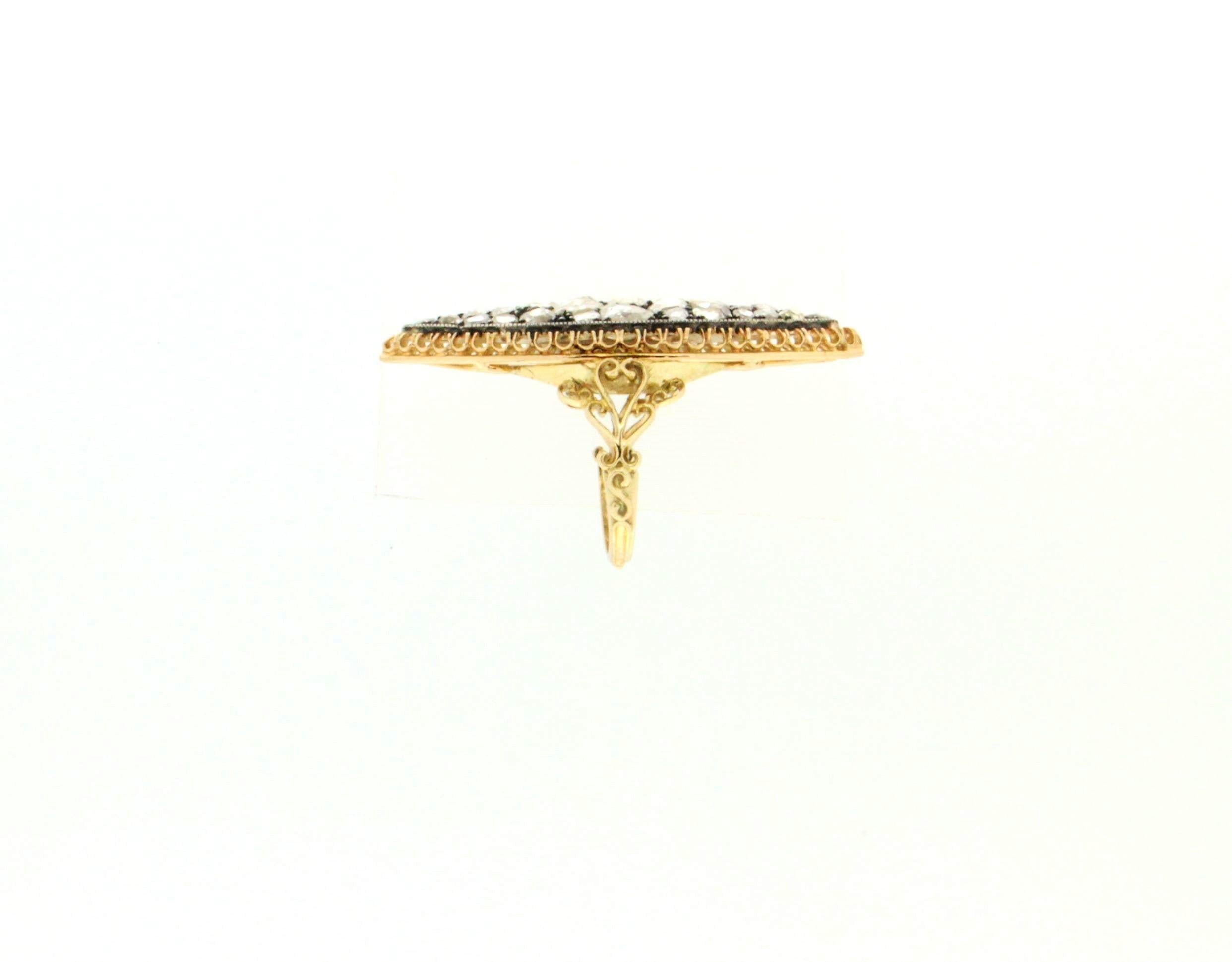 Handcraft 18 Karat Yellow Gold Diamonds Cocktail Ring In New Condition In Marcianise, IT