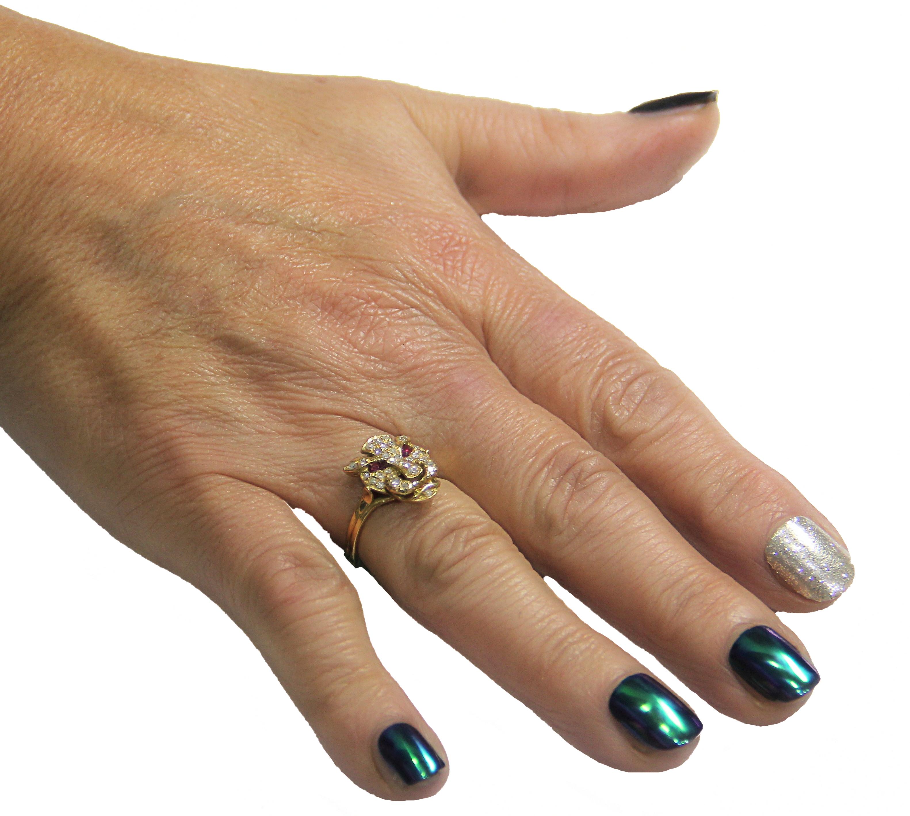 Handcraft 18 Karat Yellow Gold Diamonds Cougar Cocktail Ring For Sale 2