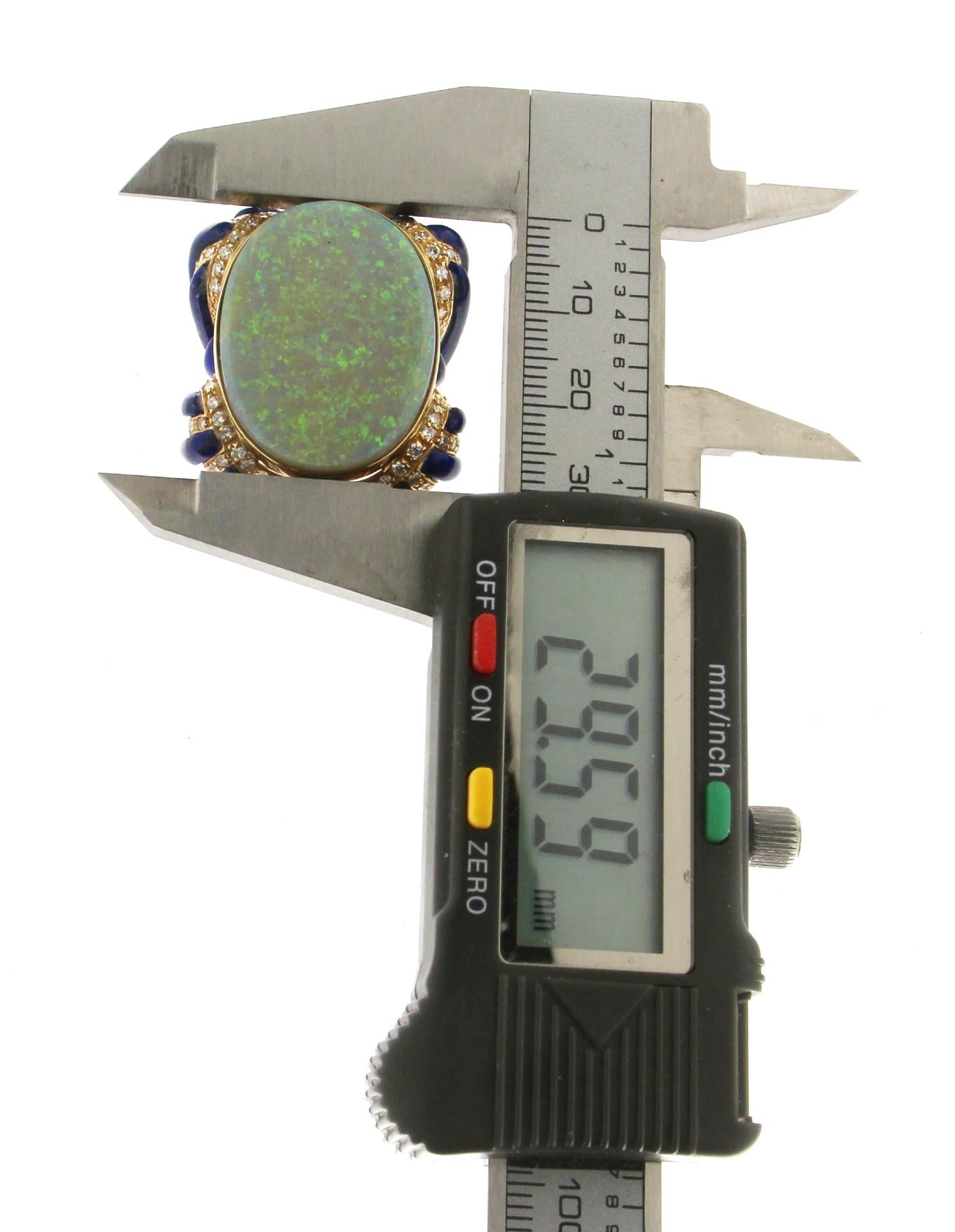 Handcraft 18 Karat Yellow Gold Diamonds Lapis Australian Opal Cocktail Ring For Sale 3