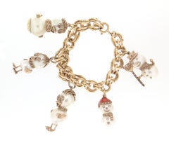 Handcraft 18 Karat Yellow Gold Diamonds Pearls Charm Bracelet
