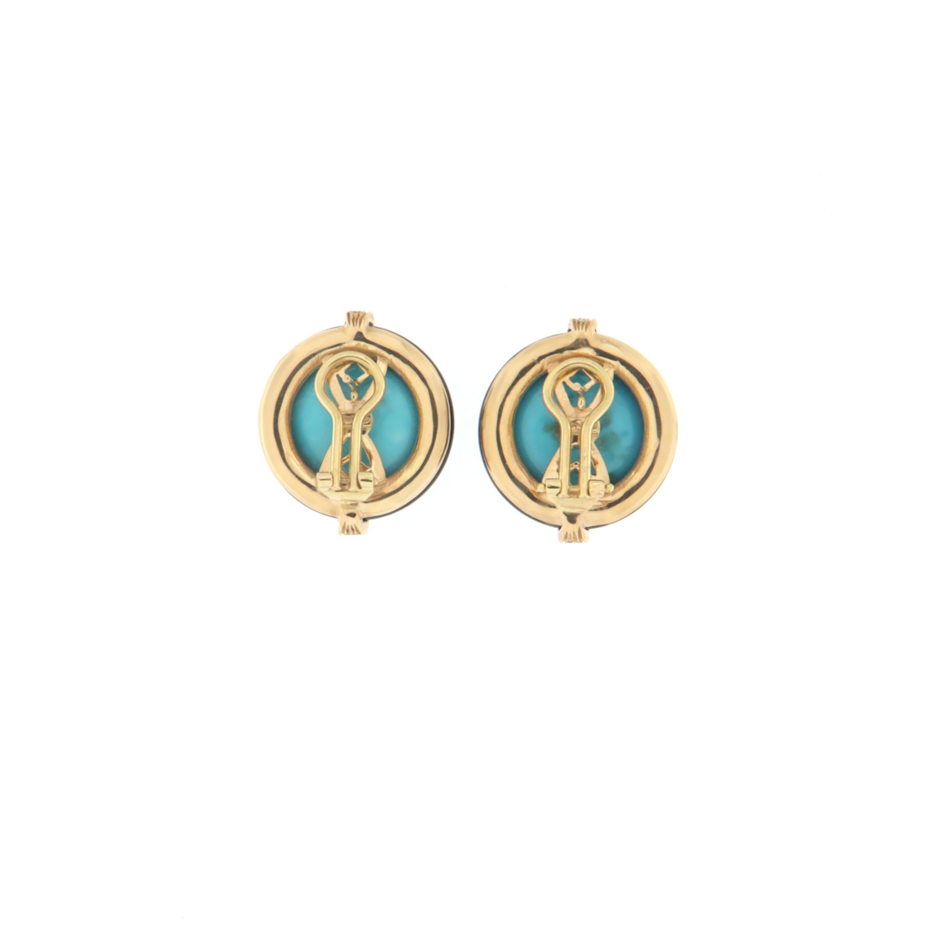 Brilliant Cut Turquoise Diamonds Onix 18 Karat Yellow Gold Stud Earring For Sale
