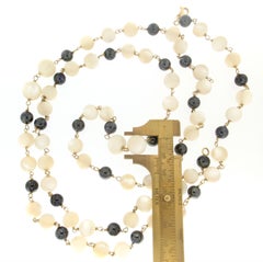 Vintage 18K Yellow Gold Moonstone and Natural Black Opal Beaded Necklace