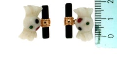 Gemelli artigianali in oro giallo 18 carati con onice e agata bianca