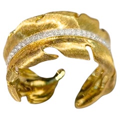 Handcraft 18K Gold Leaf-Shaped Natural Diamond Ring