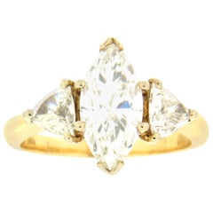 Handcraft 2.85 Karat Marquise Diamonds 14 Karat Yellow Gold Wedding Ring