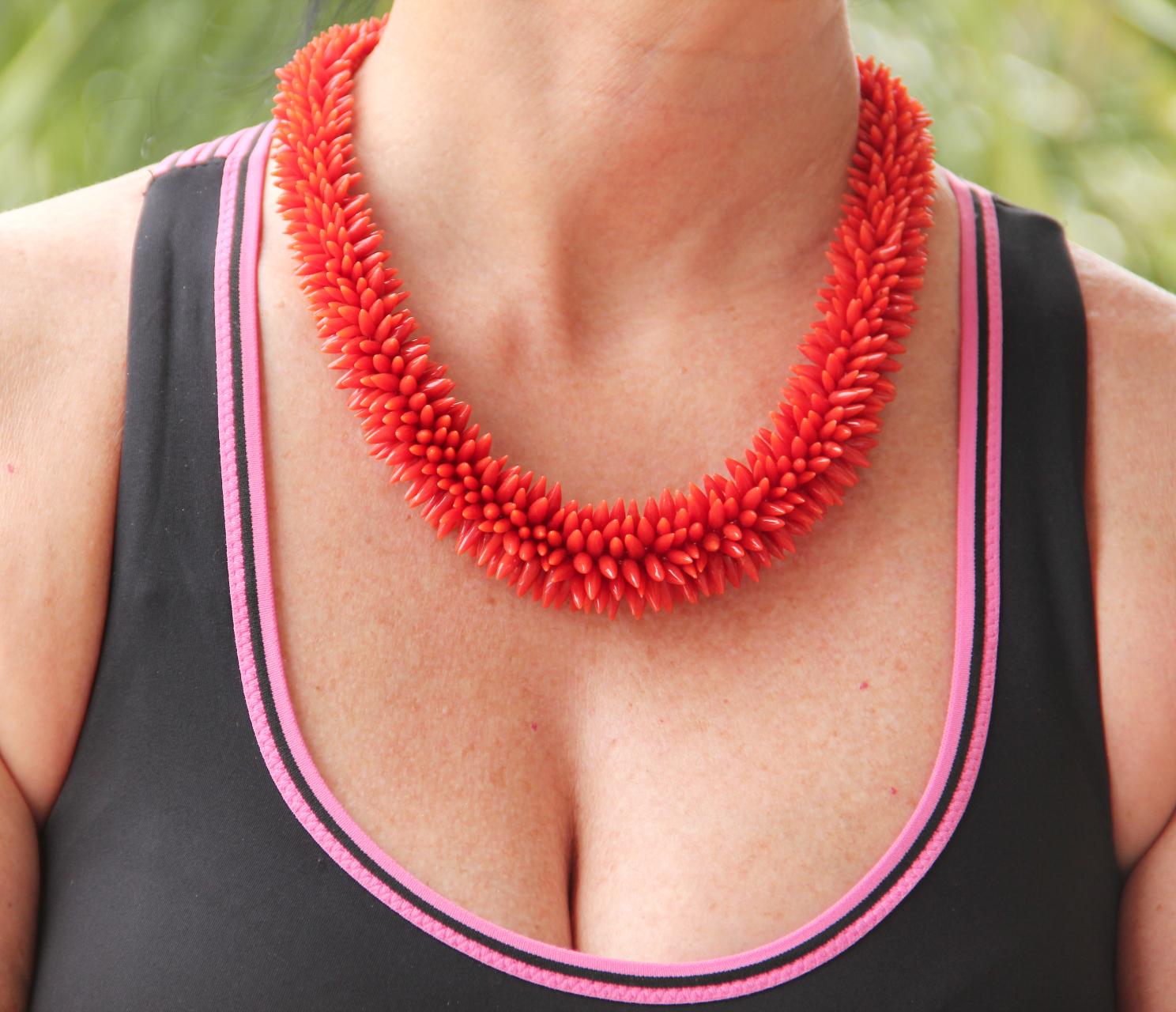 Handcraft 925 Thousandths Silver Mediterranean Coral Choker Necklace For Sale 4