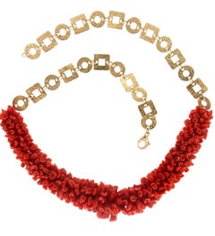 Handcraft 925 Thousandths Silver Mediterranean Coral Choker Necklace