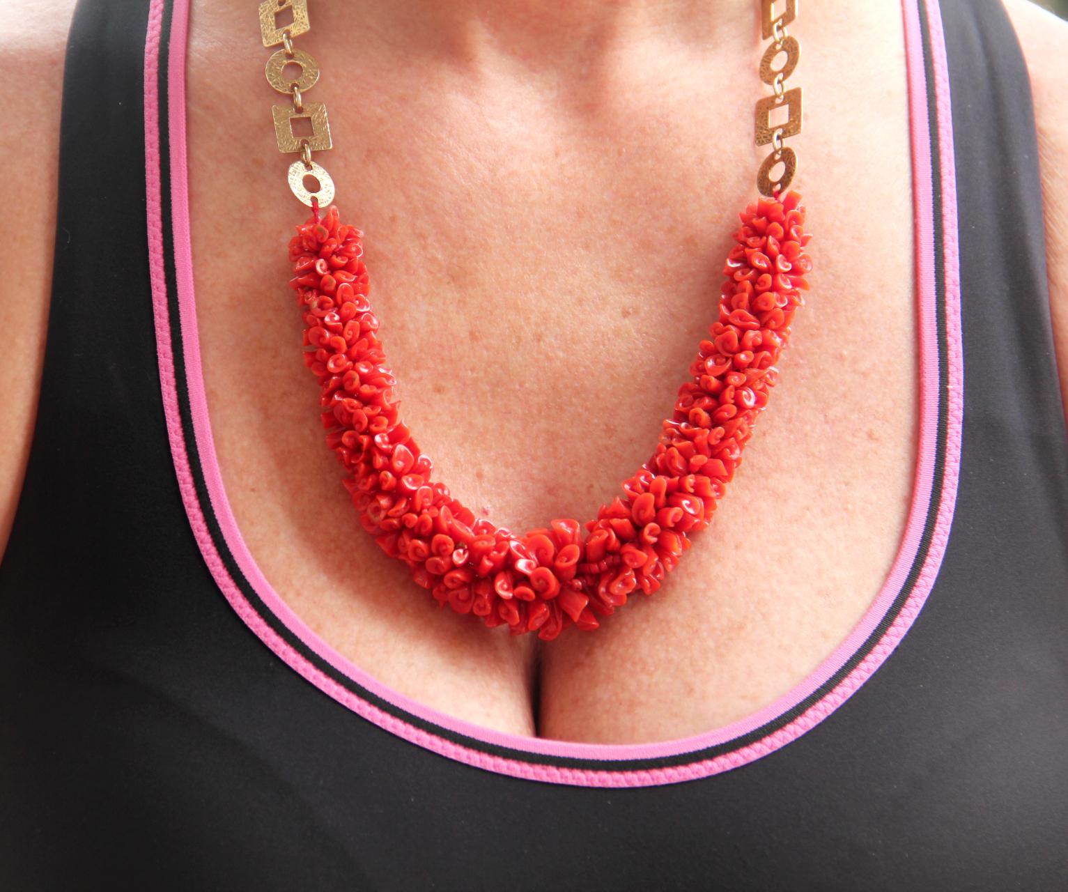 Handcraft 925 Thousandths Silver Mediterranean Coral Choker Necklace In New Condition For Sale In Marcianise, IT