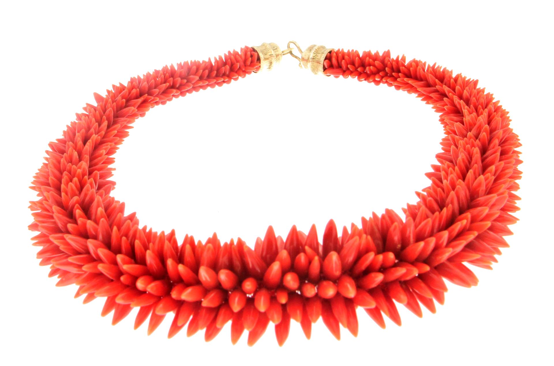 Handcraft 925 Thousandths Silver Mediterranean Coral Choker Necklace In New Condition For Sale In Marcianise, IT