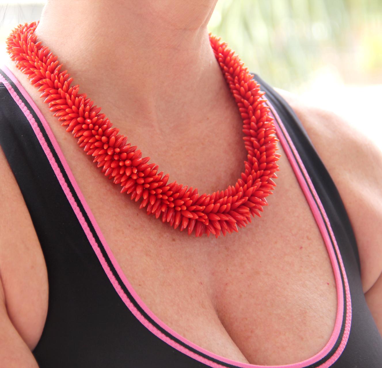 Handcraft 925 Thousandths Silver Mediterranean Coral Choker Necklace For Sale 1