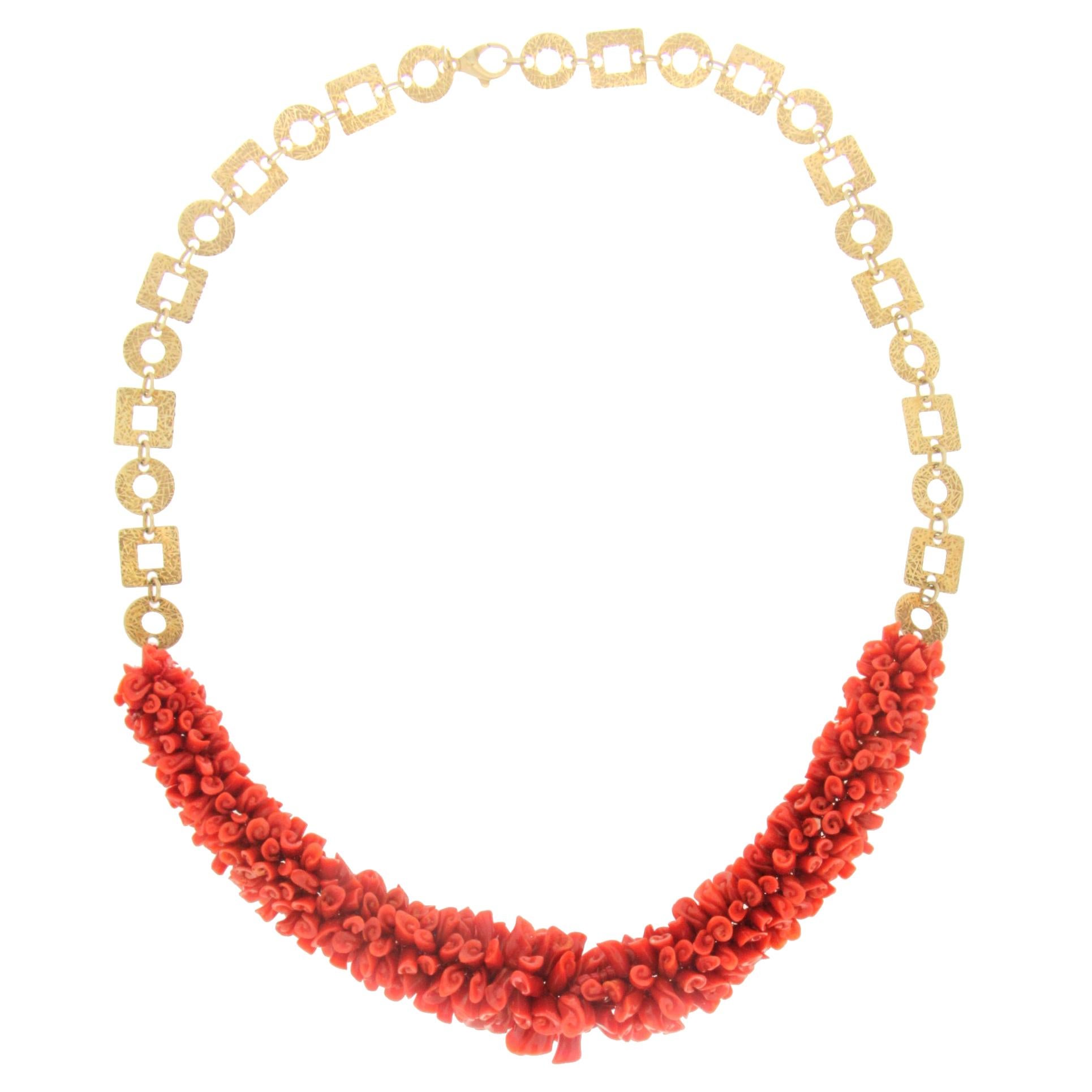 Collier ras du cou artisanal 925 Thousandths en argent et corail méditerranéen