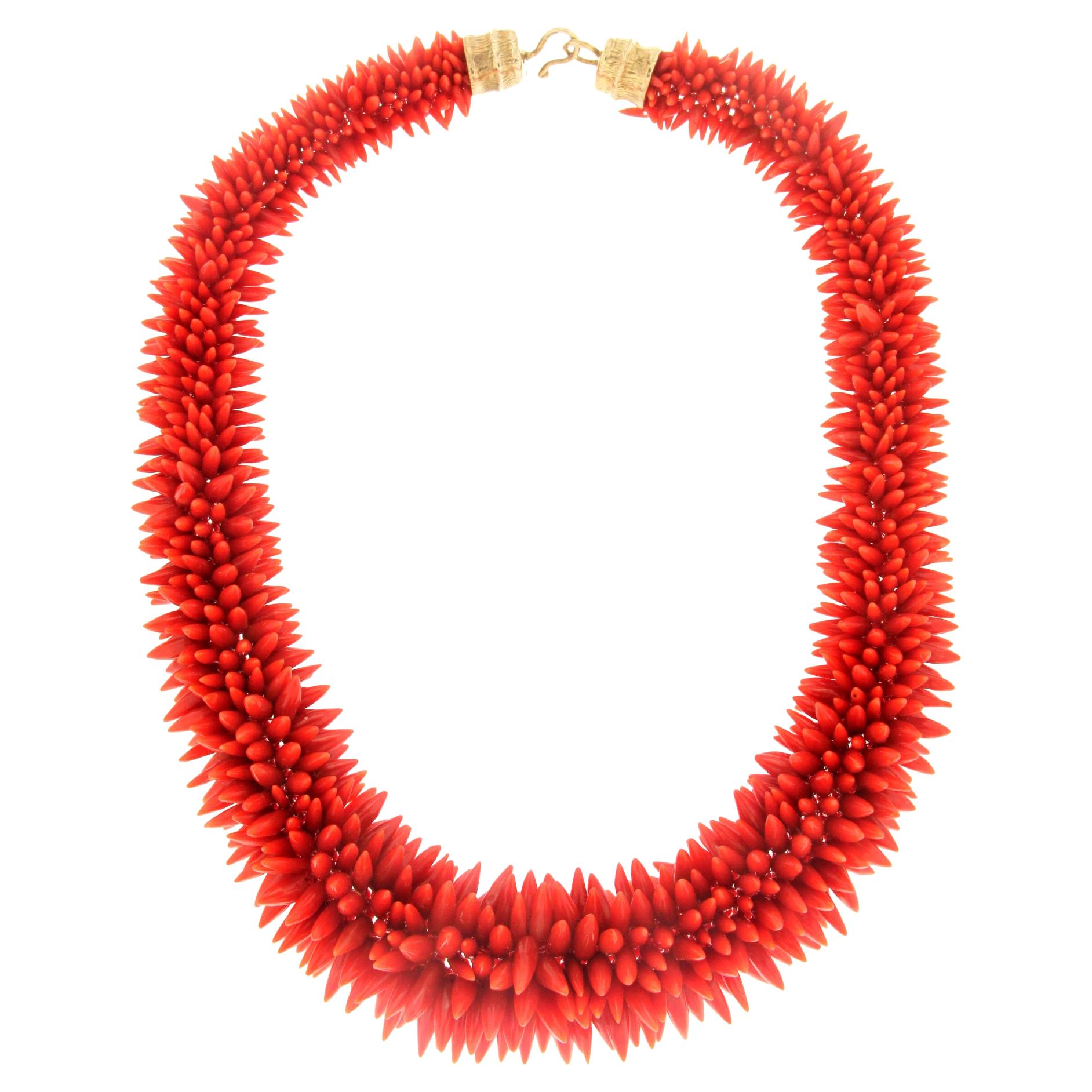 Handcraft 925 Thousandths Silver Mediterranean Coral Choker Necklace