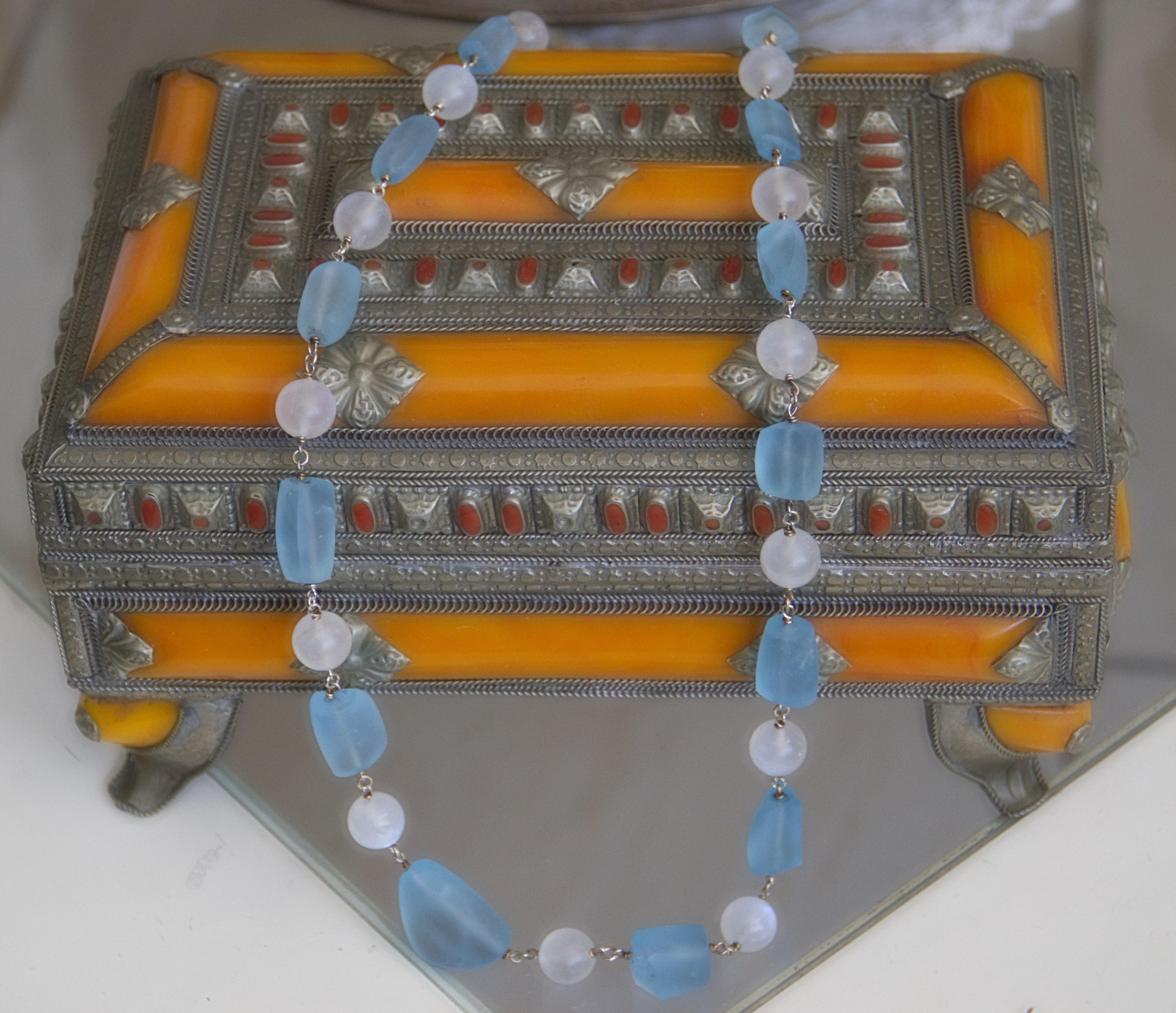 Handcraft 800 Thousandths Silver Moonstones Aquamarine Beaded Necklace For Sale 5