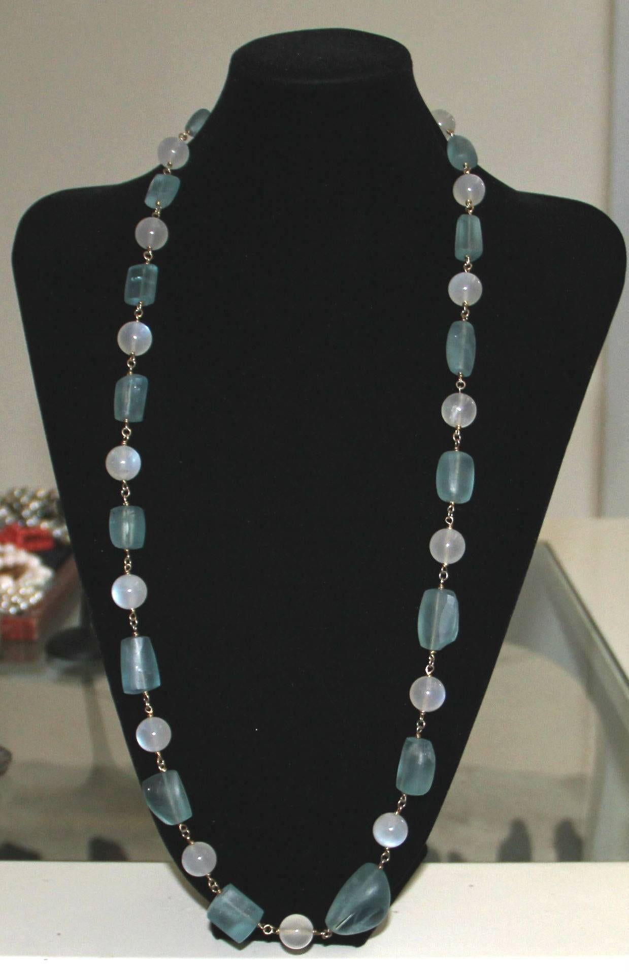 Handcraft 800 Thousandths Silver Moonstones Aquamarine Beaded Necklace For Sale 2