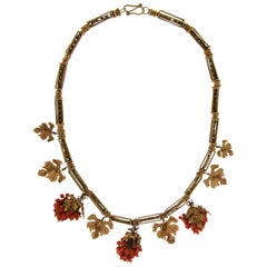 Handcraft 9 Karat Yellow Gold Coral Choker Necklace