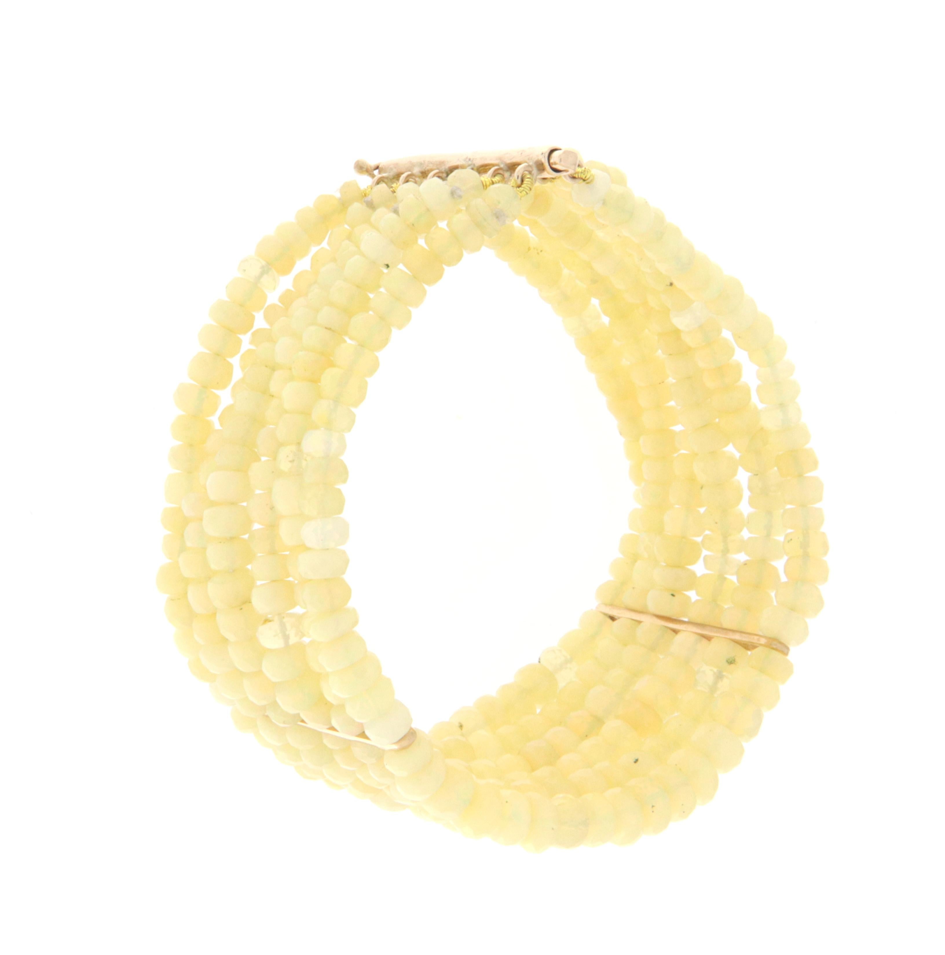 Artisan Handcraft 9 Karat Yellow Gold Opals Beaded Bracelet For Sale