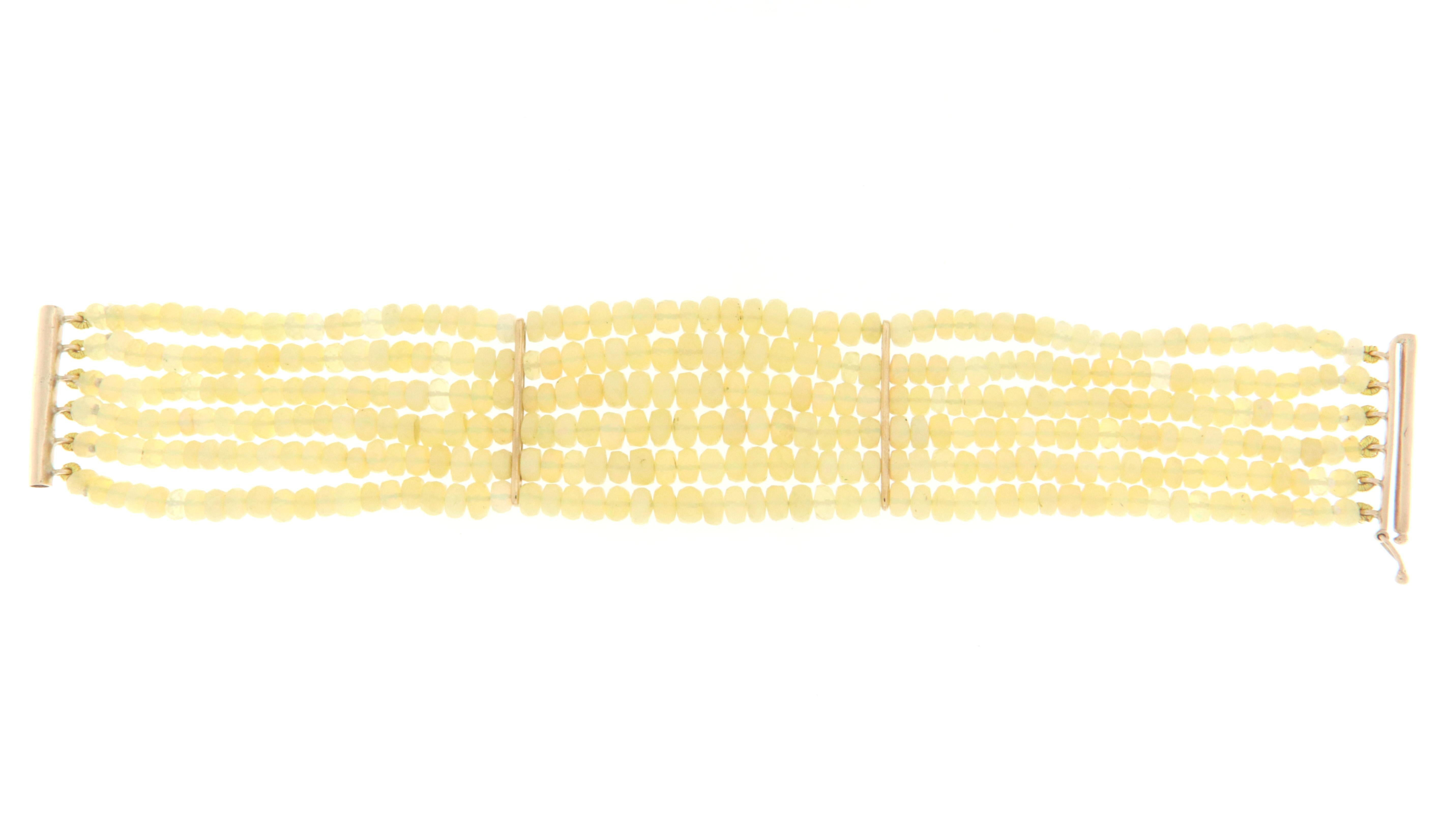 Handcraft 9 Karat Yellow Gold Opals Beaded Bracelet In New Condition For Sale In Marcianise, IT