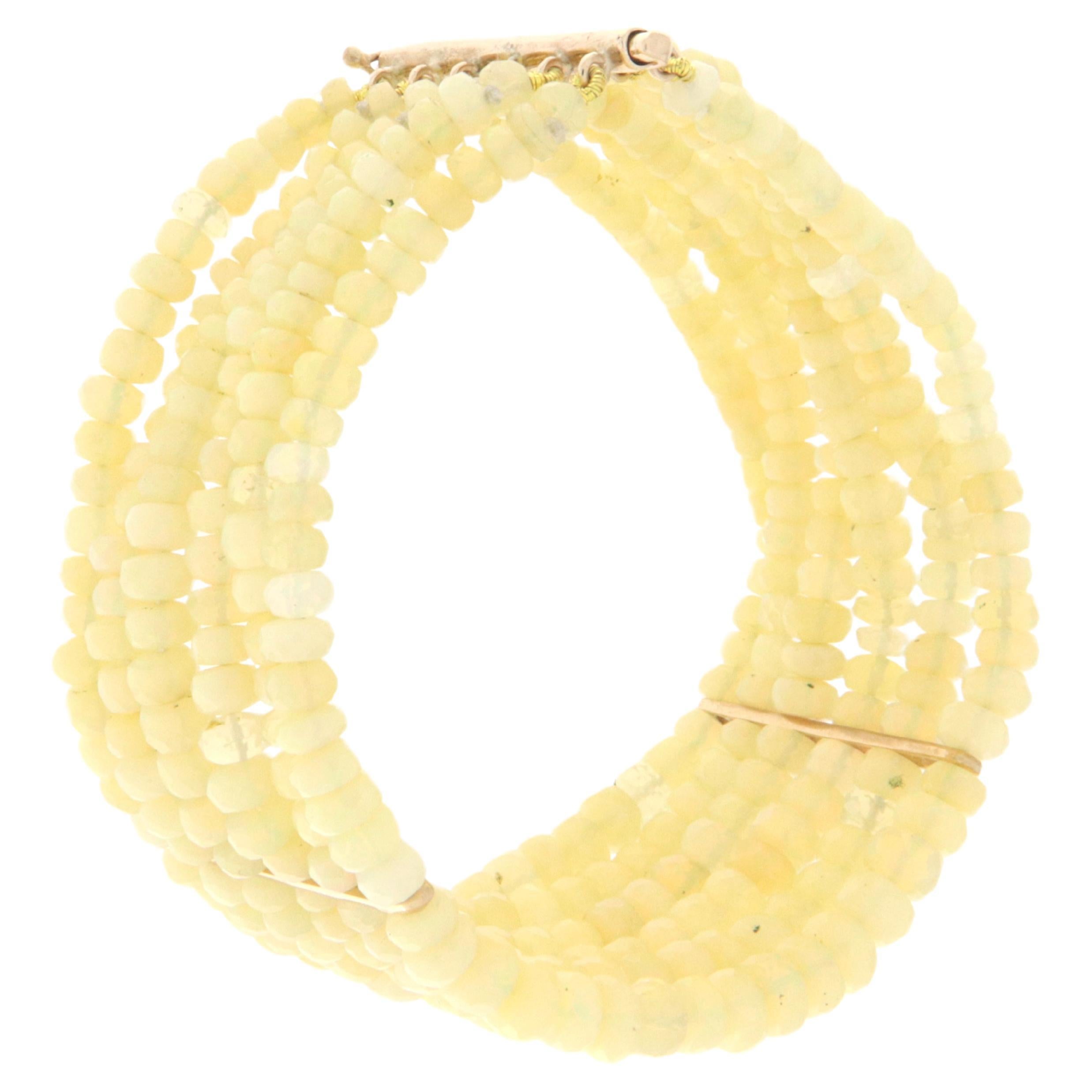 Handcraft 9 Karat Yellow Gold Opals Beaded Bracelet For Sale
