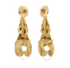 Handcraft 9 Karat Yellow Gold Ruby Drop Earrings