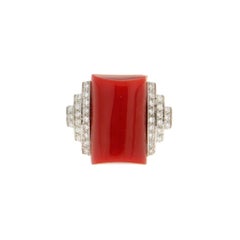 Handcraft Aka Coral 18 Karat White Gold Diamonds Cocktail Ring