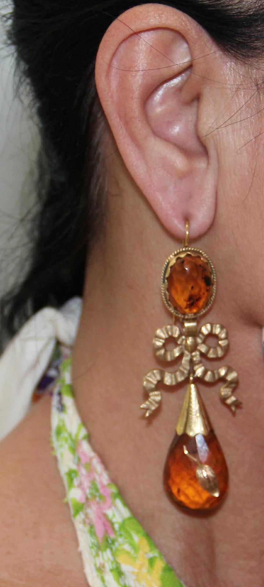 Handcraft Amber 9 Karat Yellow Gold Drop Earrings 1
