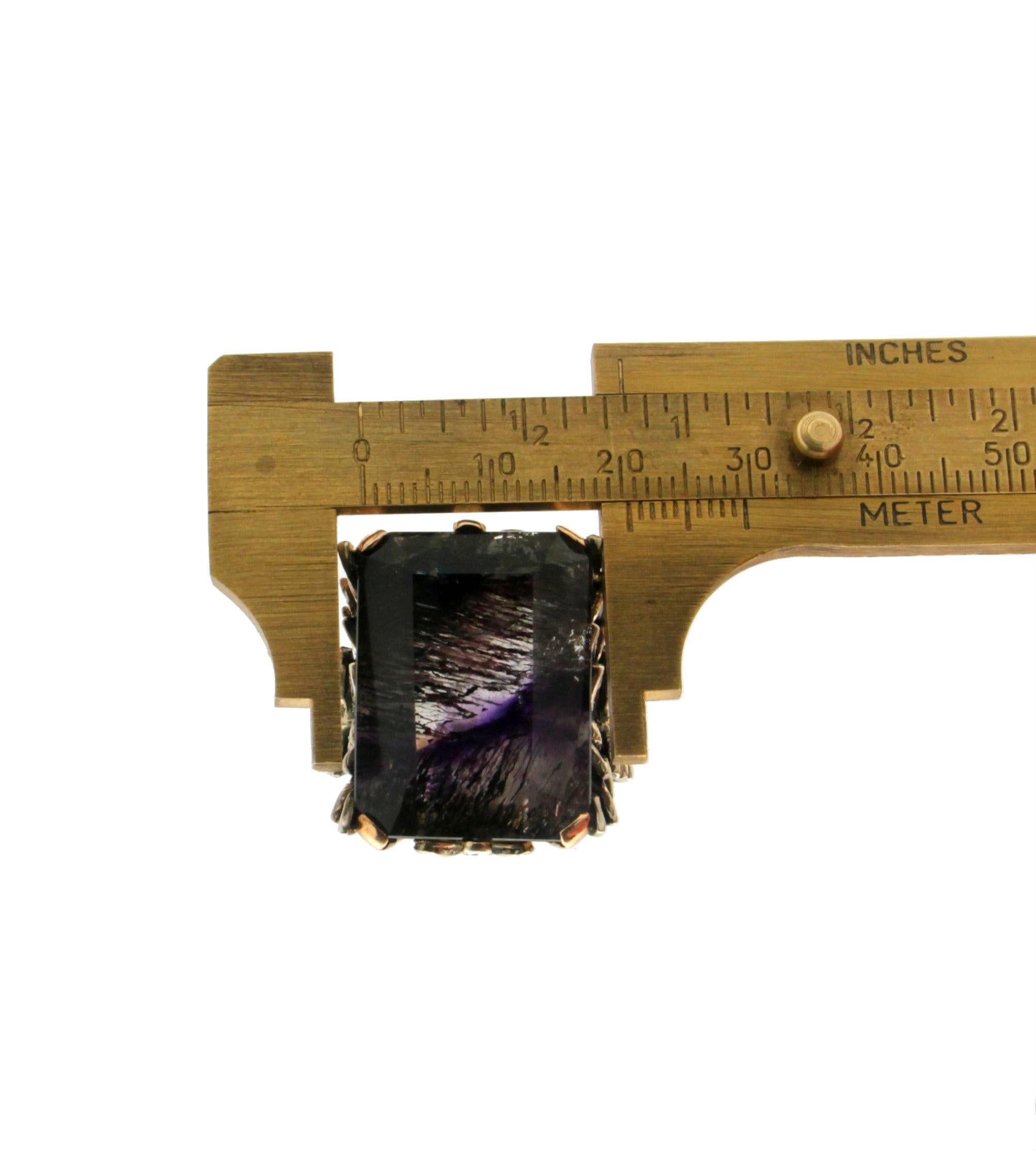 Anillo Cóctel Amatista Artesanal Oro Amarillo 14 Kilates Diamantes en venta 5