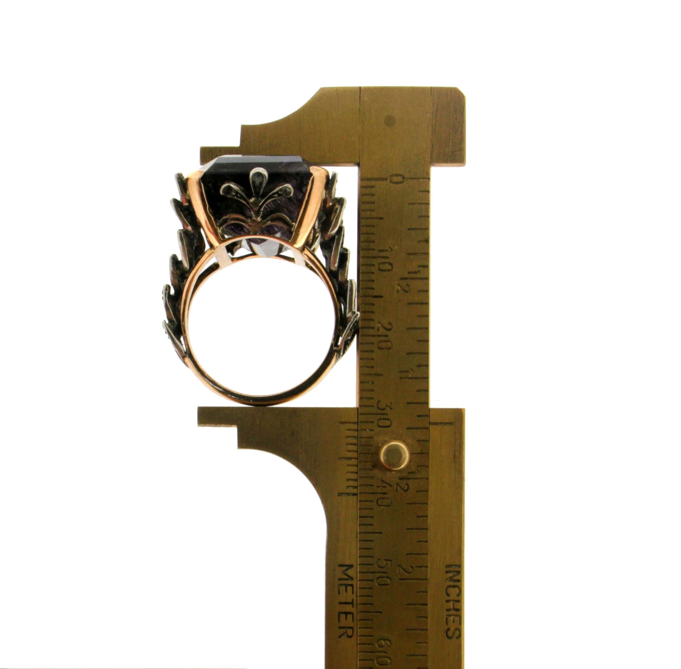 Anillo Cóctel Amatista Artesanal Oro Amarillo 14 Kilates Diamantes en venta 6