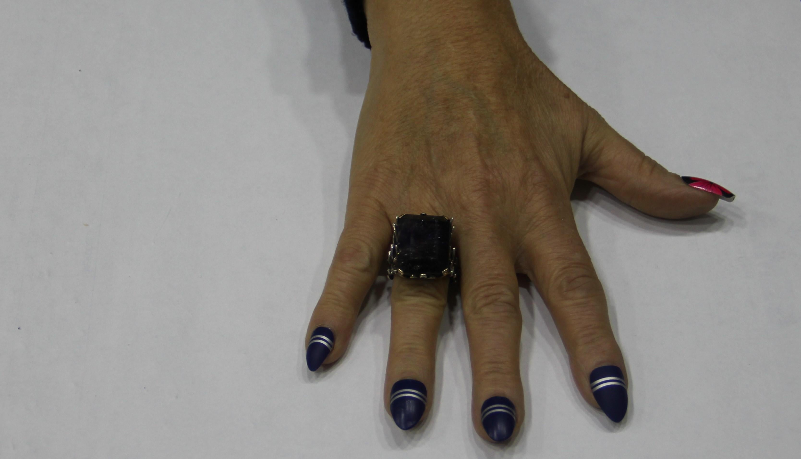 Anillo Cóctel Amatista Artesanal Oro Amarillo 14 Kilates Diamantes en venta 9