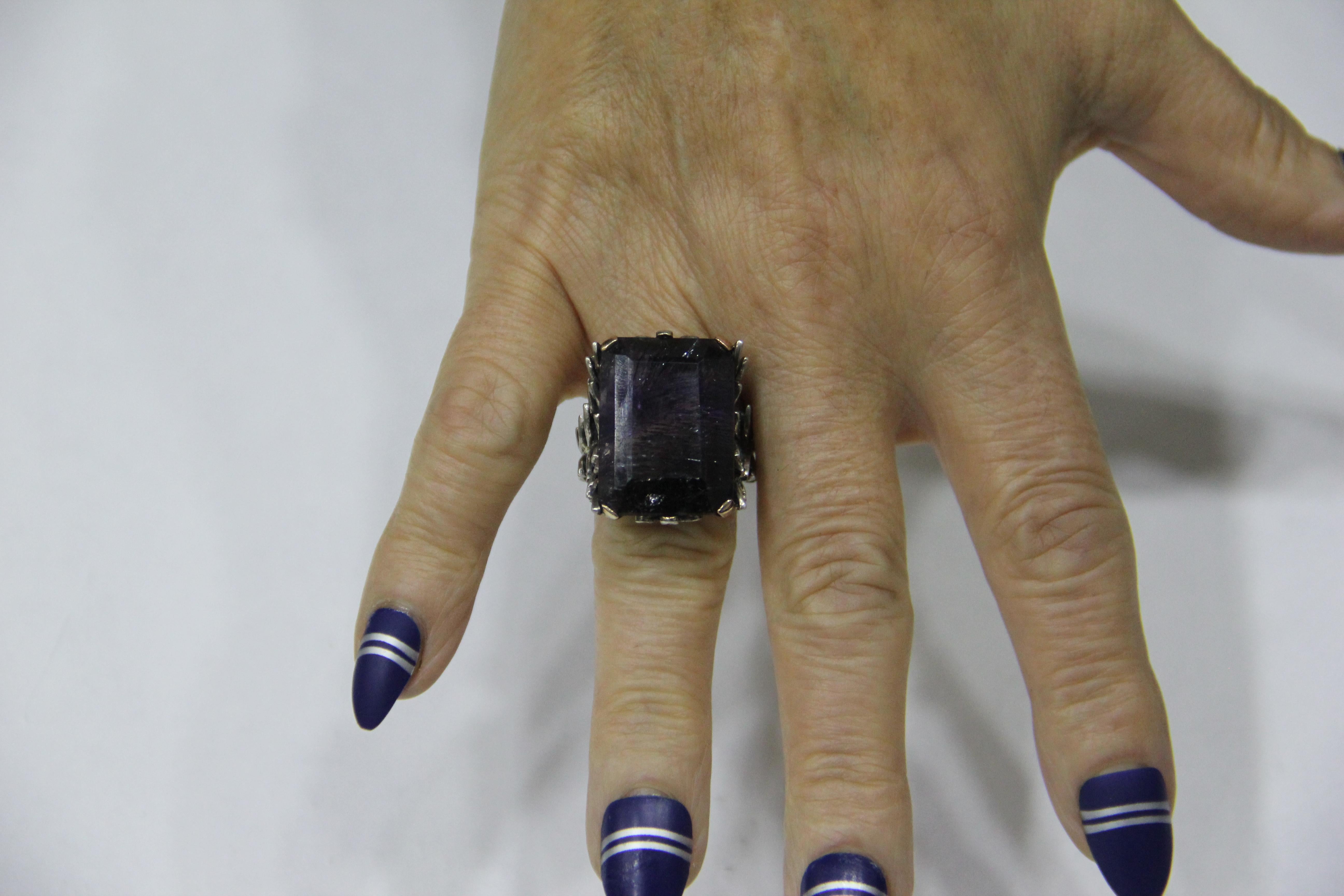Anillo Cóctel Amatista Artesanal Oro Amarillo 14 Kilates Diamantes en venta 12
