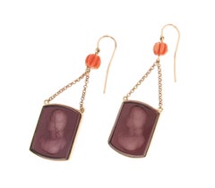 Handcraft Amethyst 14 Karat Yellow Gold Drop Earrings