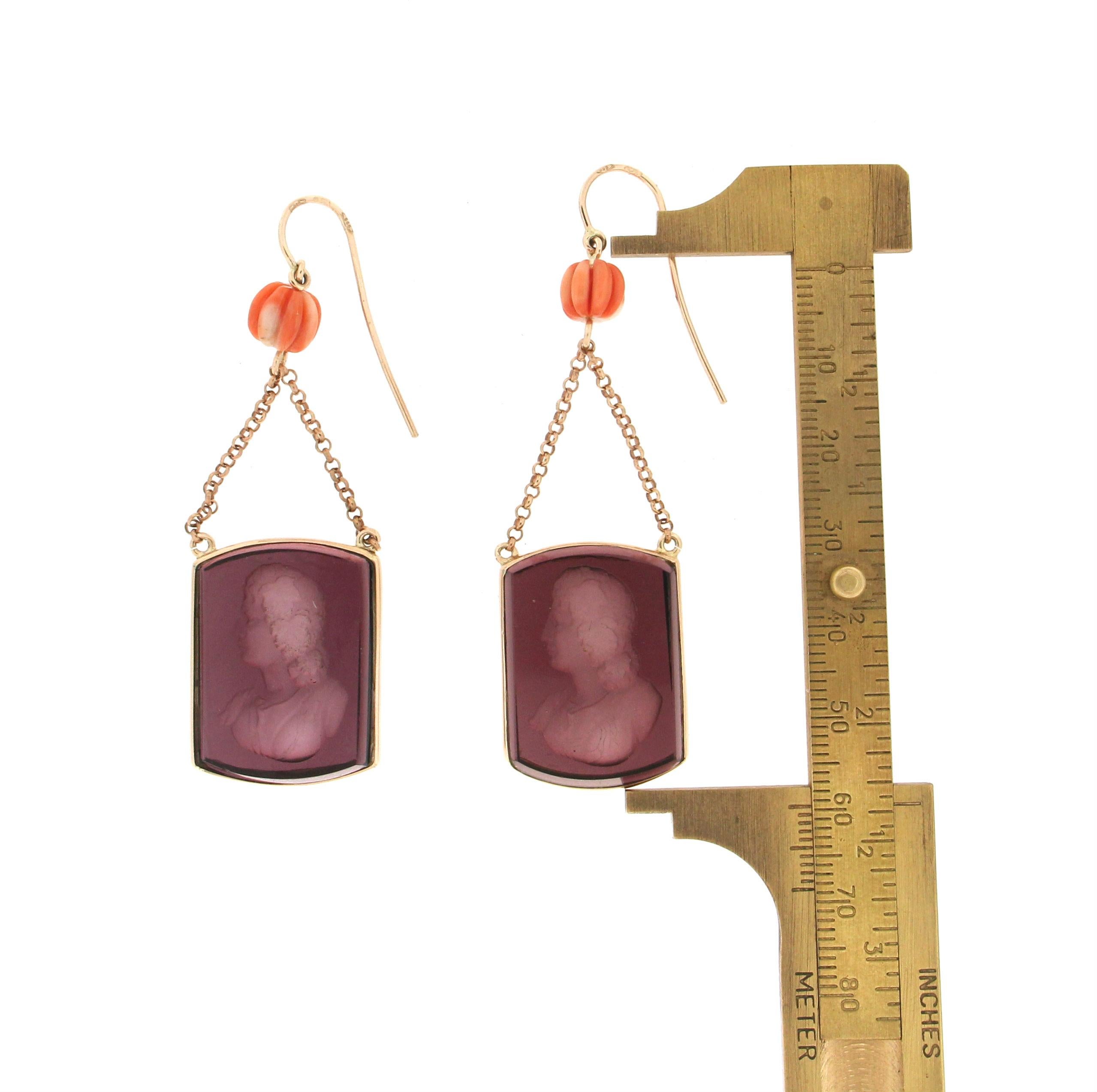 Square Cut Handcraft Amethyst 14 Karat Yellow Gold Drop Earrings For Sale