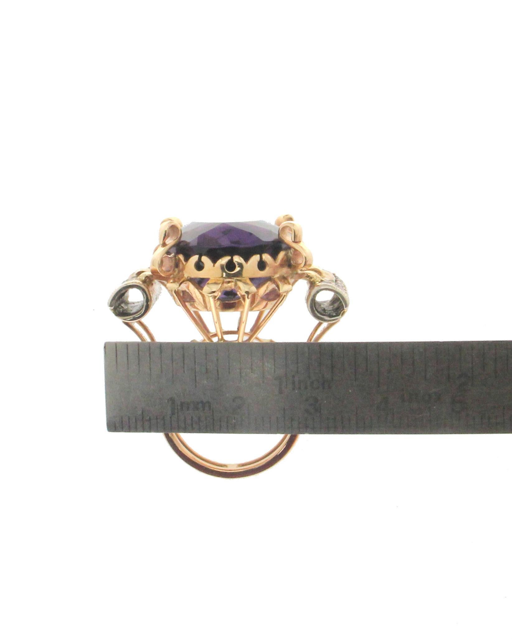 Handcraft Amethyst 14 Karat Yellow Gold Ruby Cocktail Ring For Sale 3