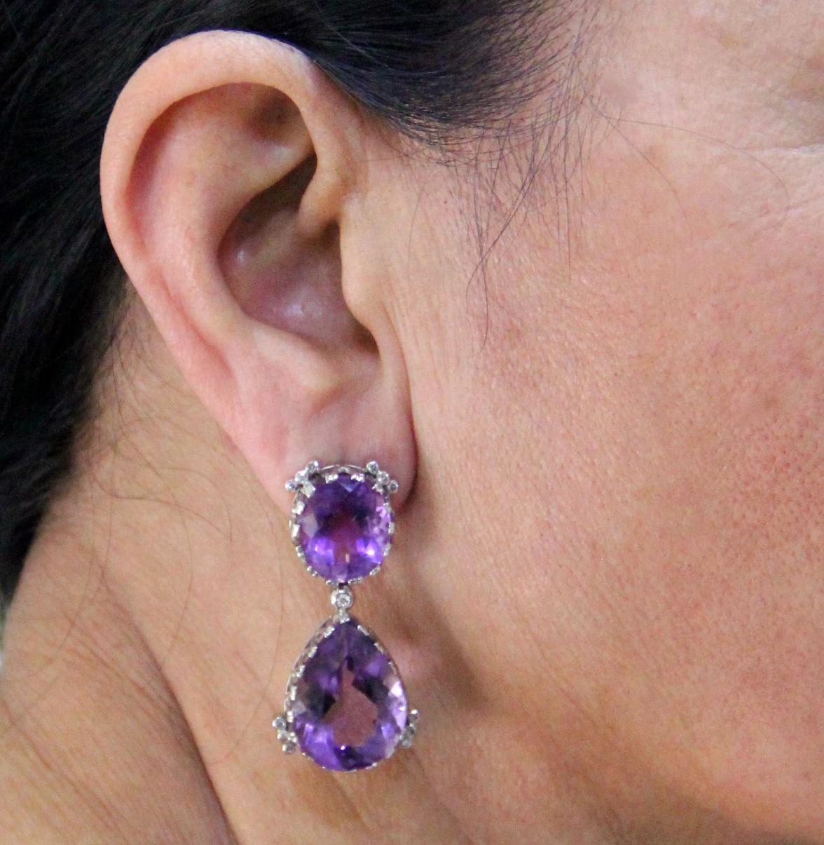 Handcraft Amethyst 18 Karat White Gold Diamonds Drop Earrings For Sale 4