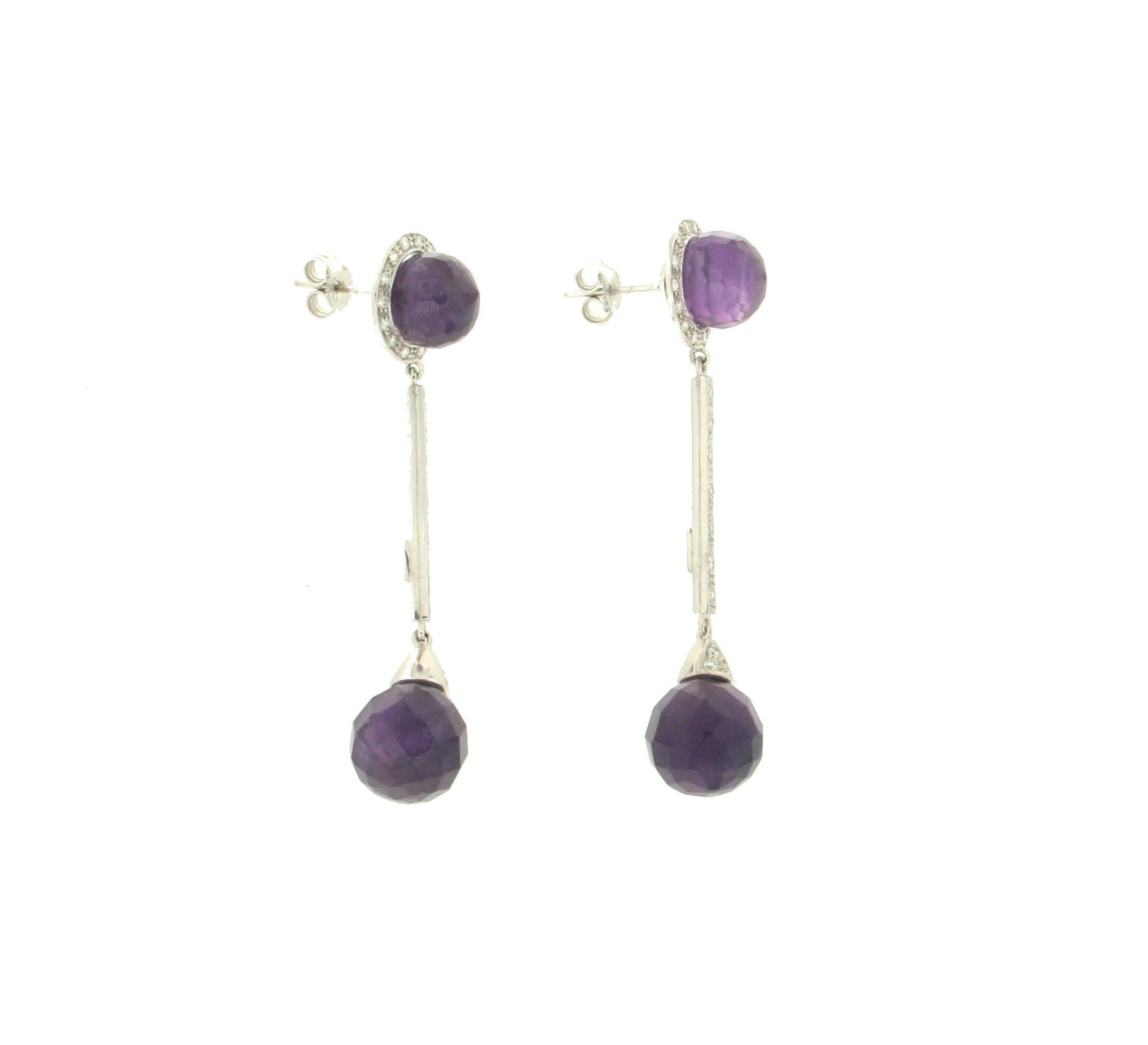 Brilliant Cut Handcraft Amethyst 18 Karat White Gold Diamonds Drop Earrings For Sale