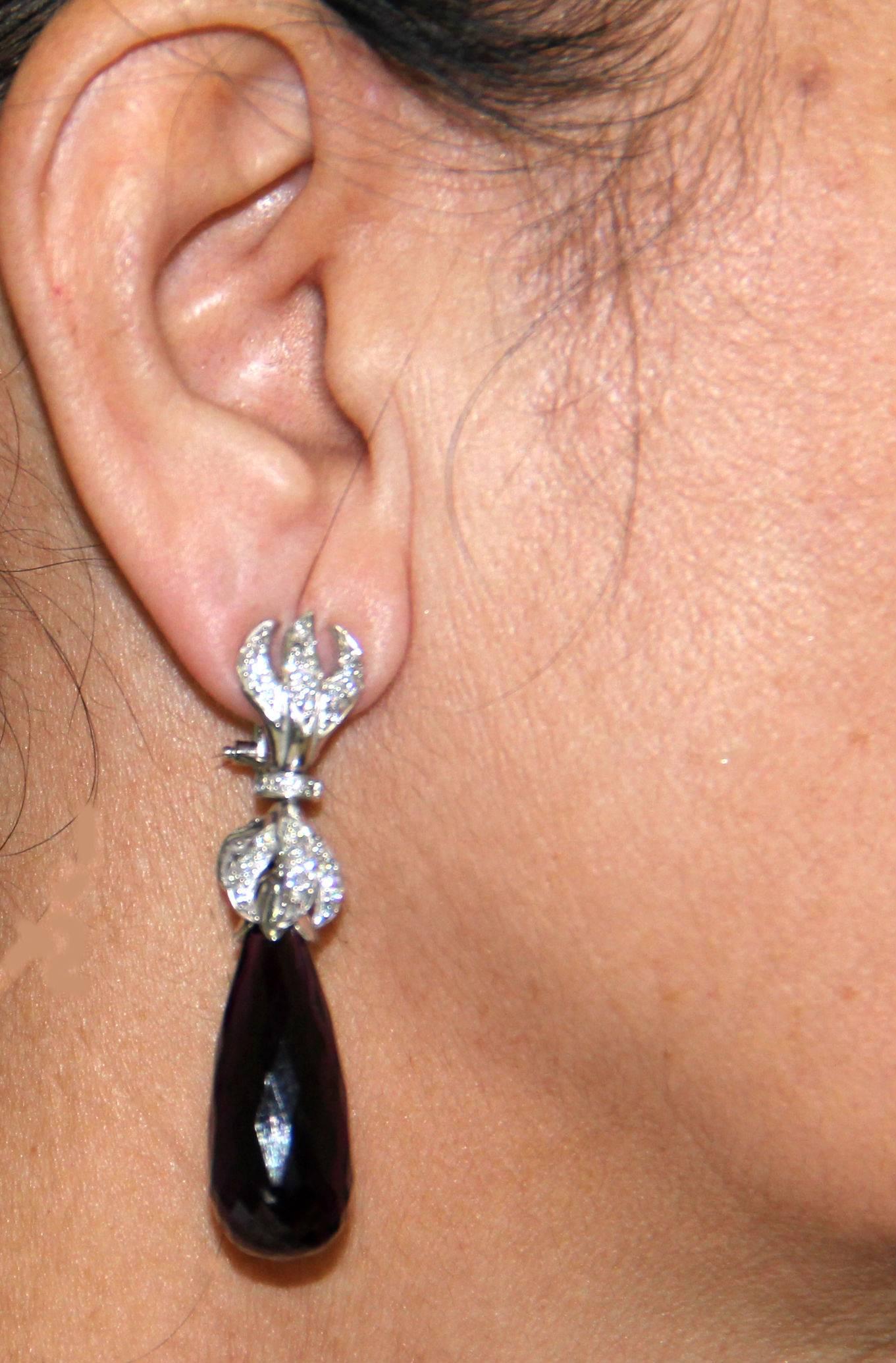 Handcraft Amethyst 18 Karat White Gold Diamonds Drop Earrings For Sale 1