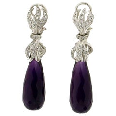 Handcraft Amethyst 18 Karat White Gold Diamonds Drop Earrings