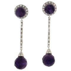 Handcraft Amethyst 18 Karat White Gold Diamonds Drop Earrings