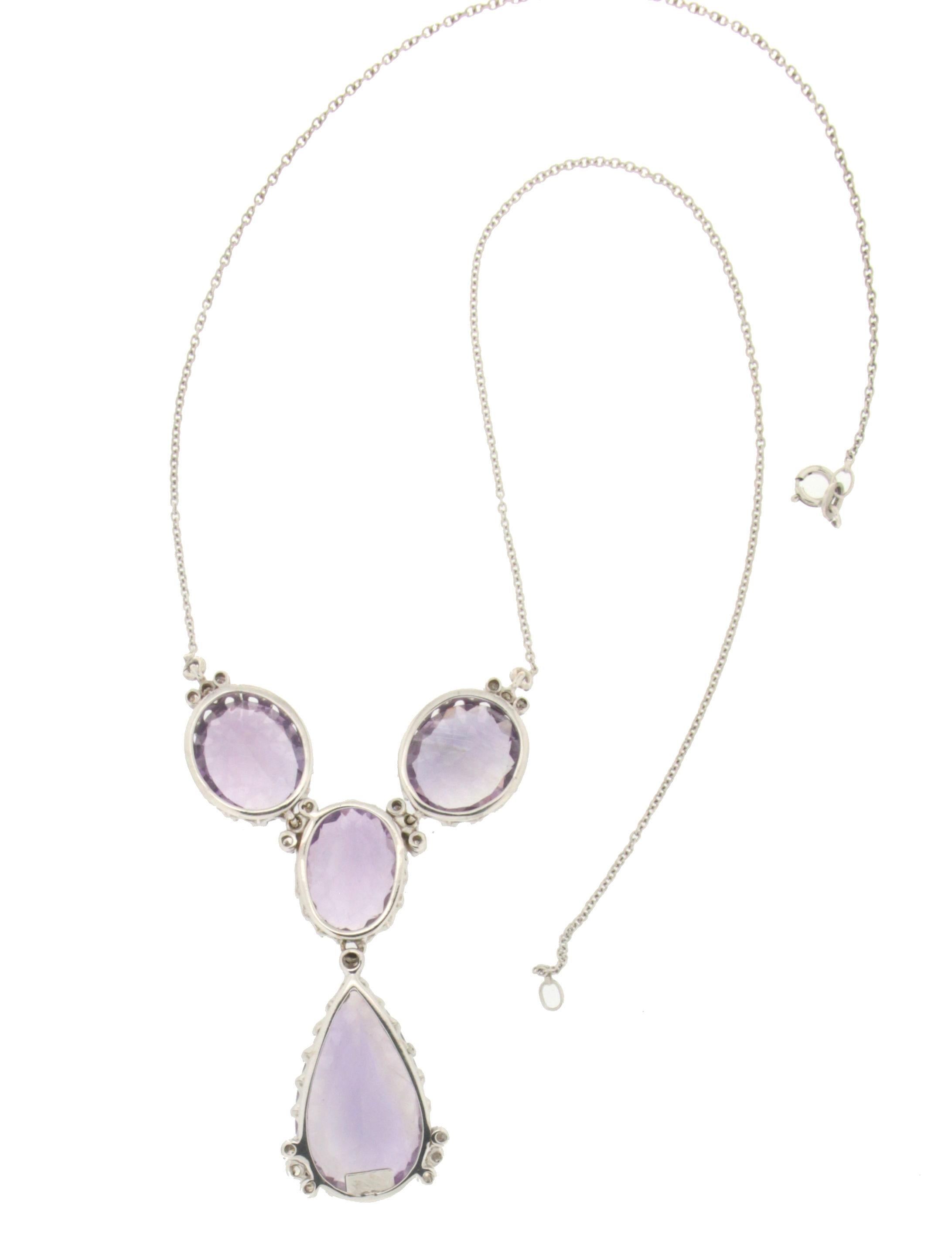 Collana artigianale con ametista e diamanti in oro bianco 18 carati In condizioni Nuovo in vendita a Marcianise, IT