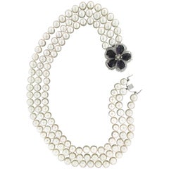 Handcraft Amethyst 18 Karat White Gold Pearls and Diamonds Multi-Strand Necklace