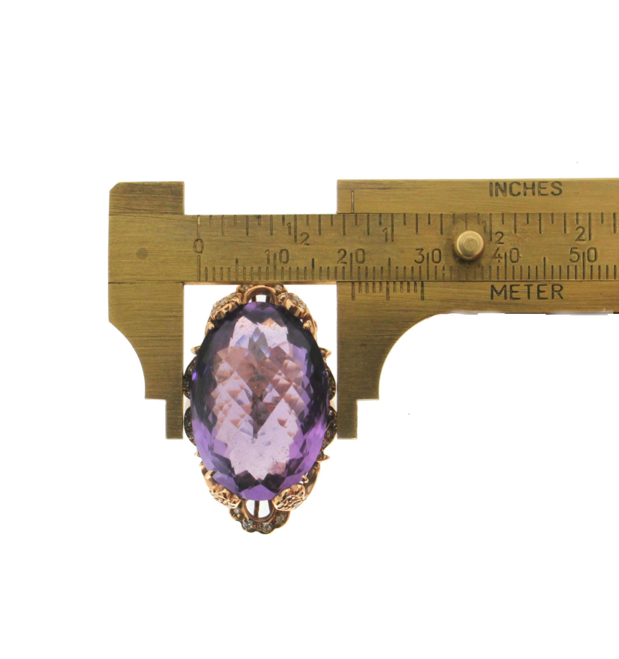 Handcraft Amethyst 9 Karat Yellow Gold Diamonds Cocktail Ring For Sale 4